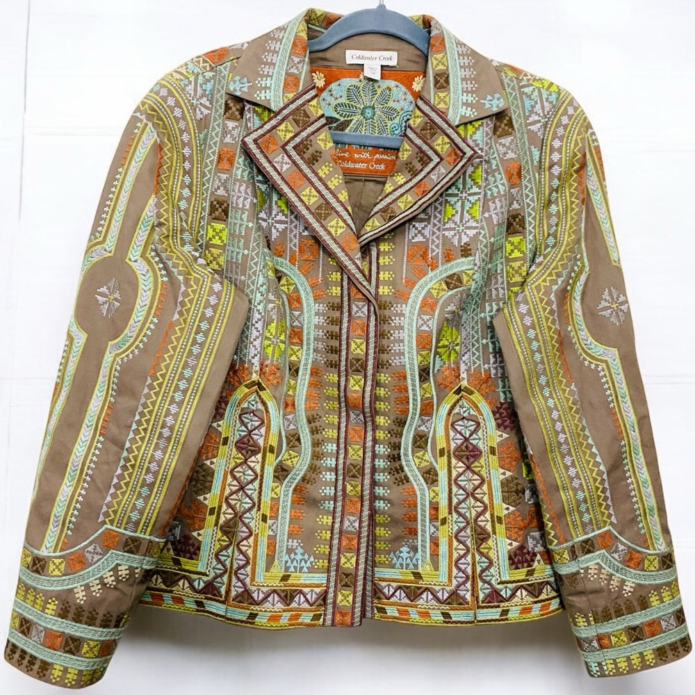 Rare gorgeous Coldwater Creek Multicolor beautiful Embroidered Blazer
